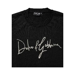 Black embroidered Logo Crew Neck Pullover Sweater