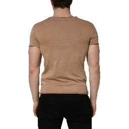 Brown Cotton Logo Patch Round Neck T-shirt