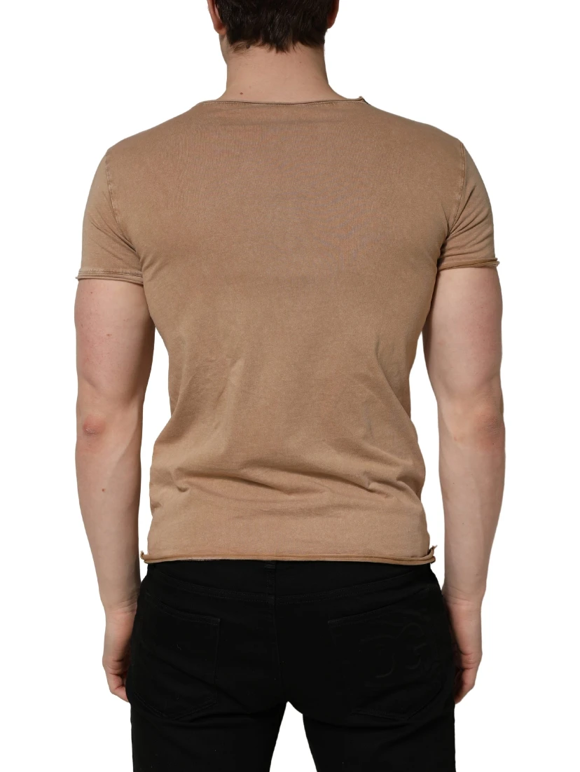 Brown Cotton Logo Patch Round Neck T-shirt
