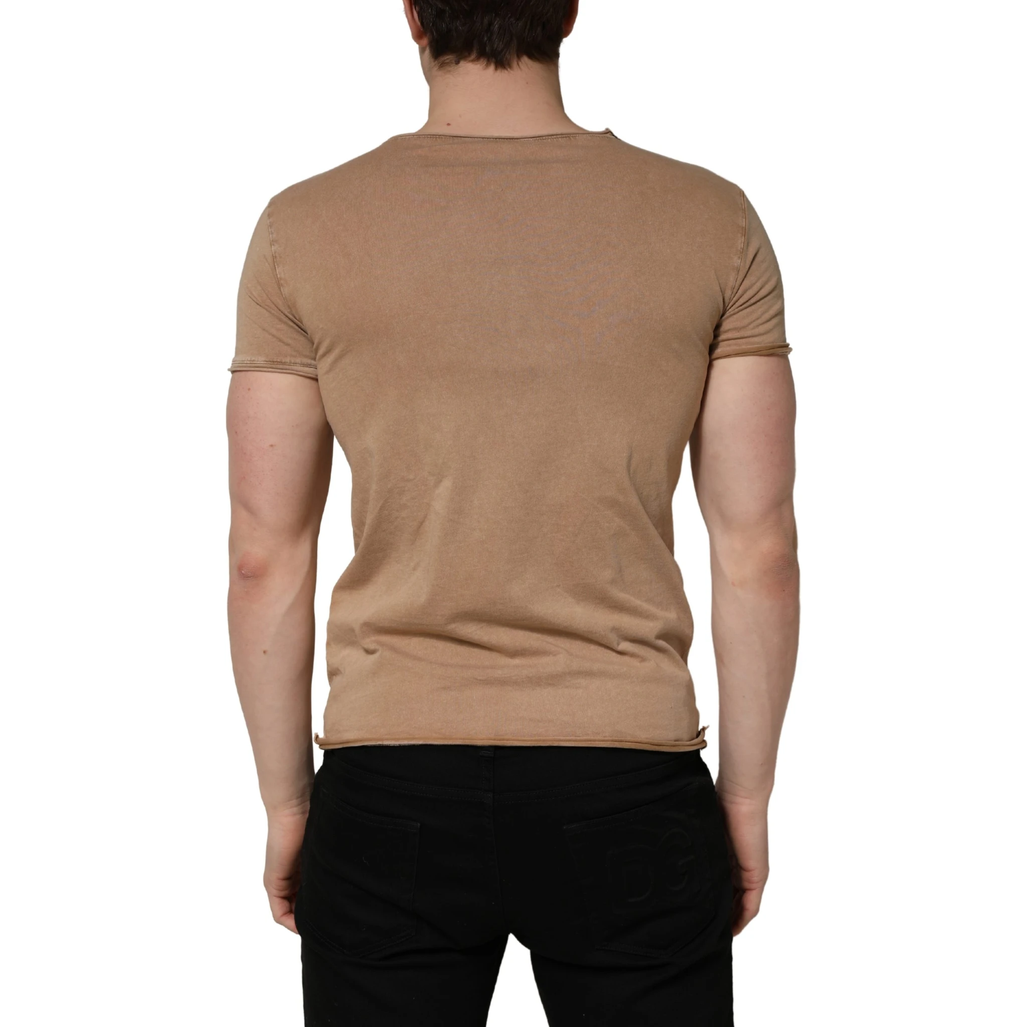 Brown Cotton Logo Patch Round Neck T-shirt