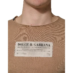 Brown Cotton Logo Patch Round Neck T-shirt