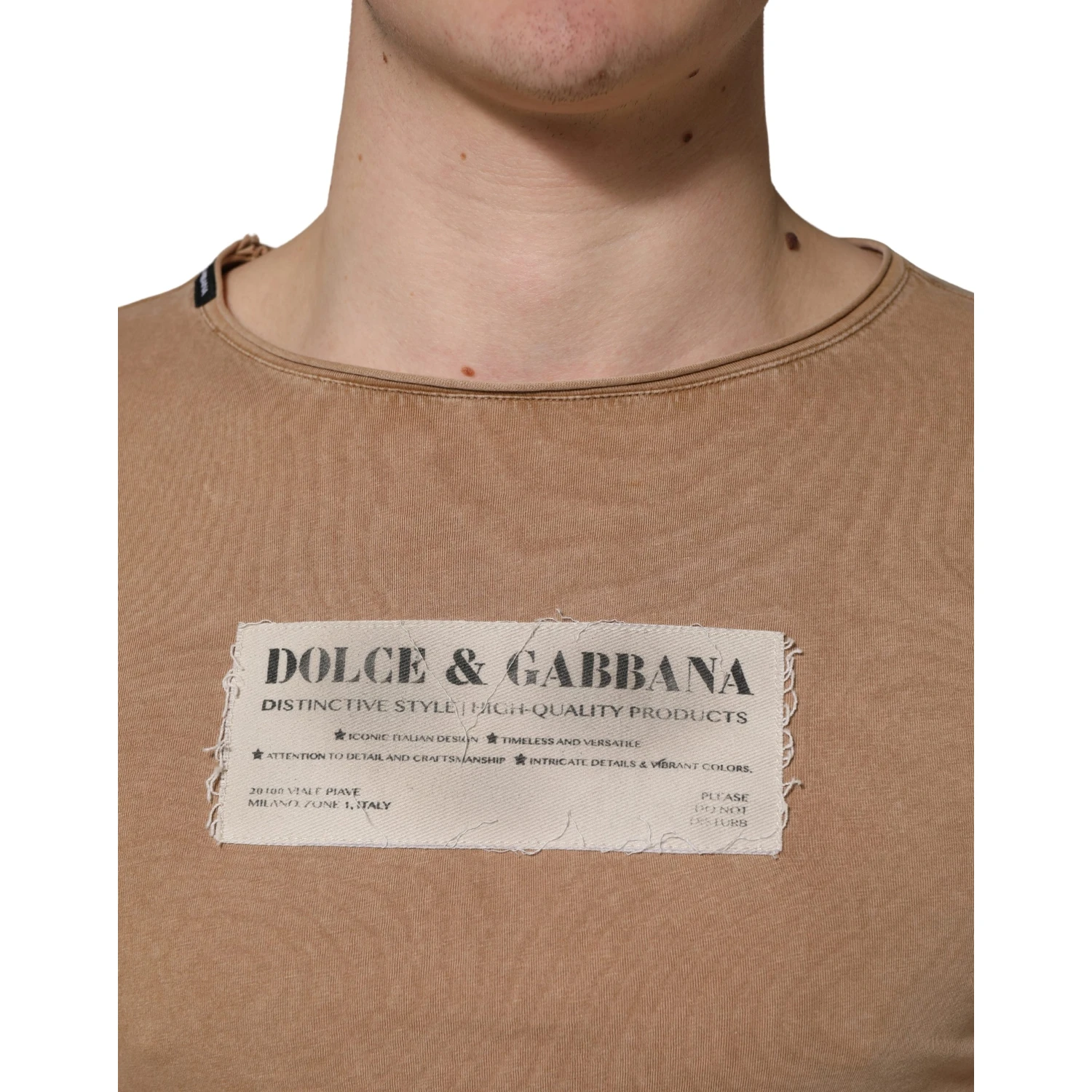 Brown Cotton Logo Patch Round Neck T-shirt