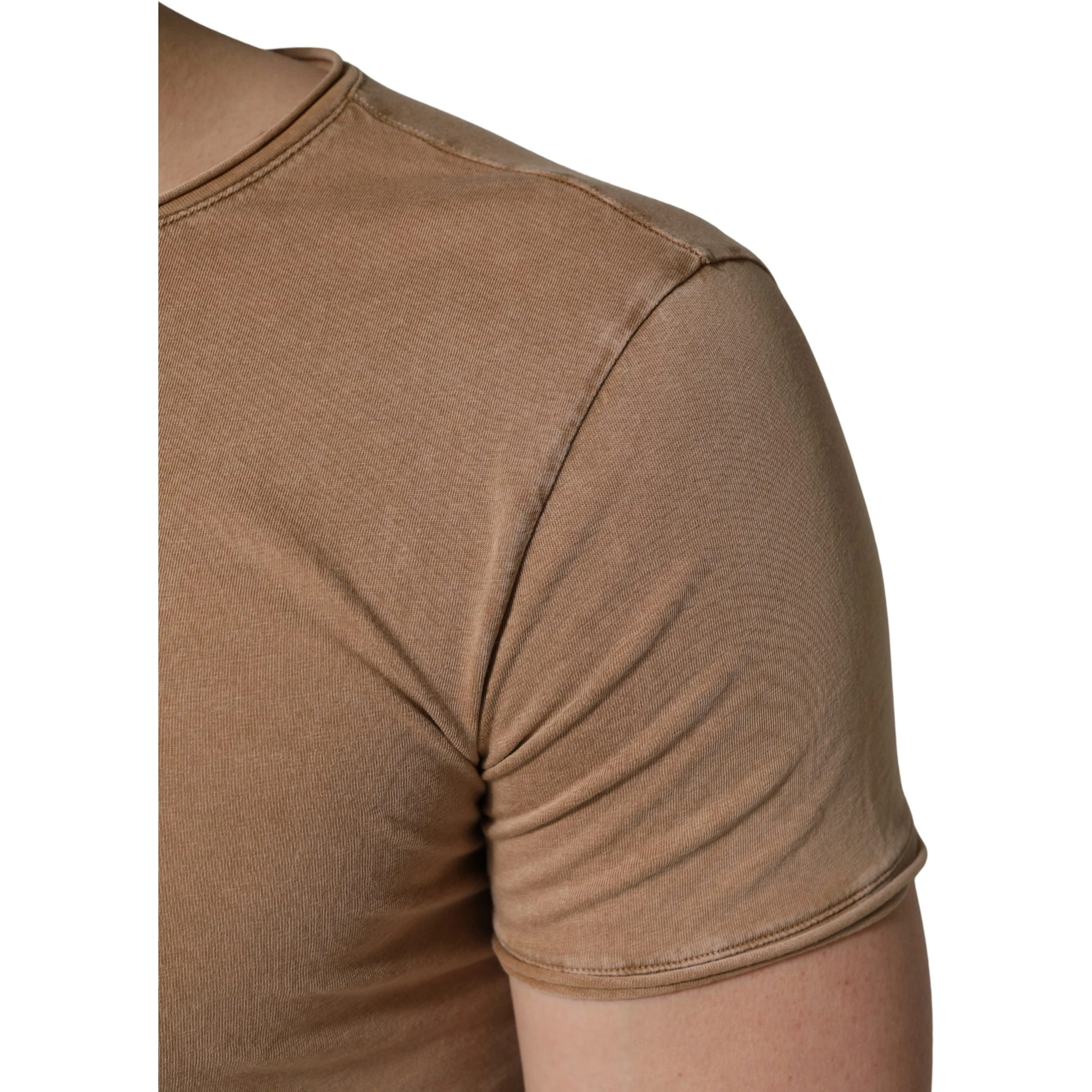Brown Cotton Logo Patch Round Neck T-shirt