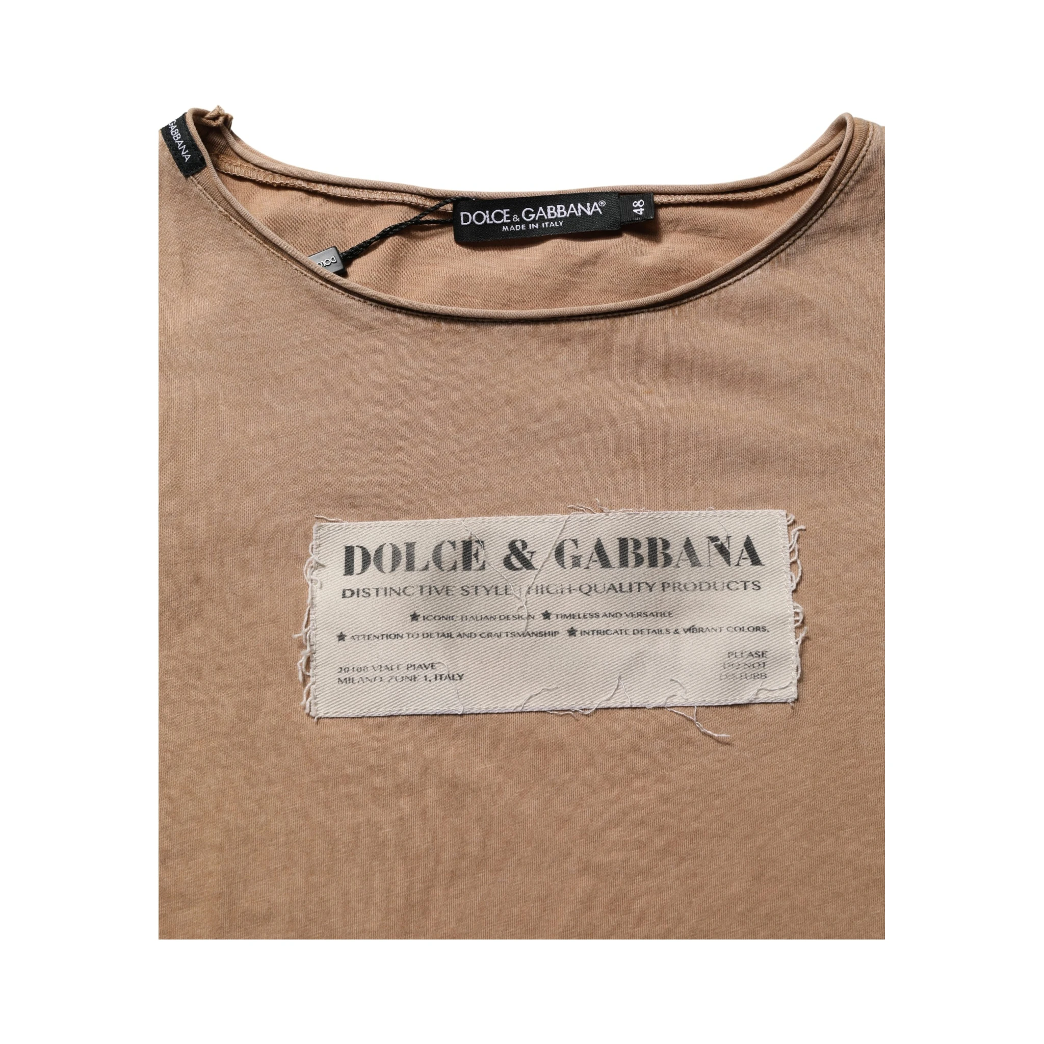Brown Cotton Logo Patch Round Neck T-shirt