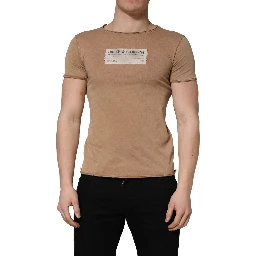 Brown Cotton Logo Patch Round Neck T-shirt