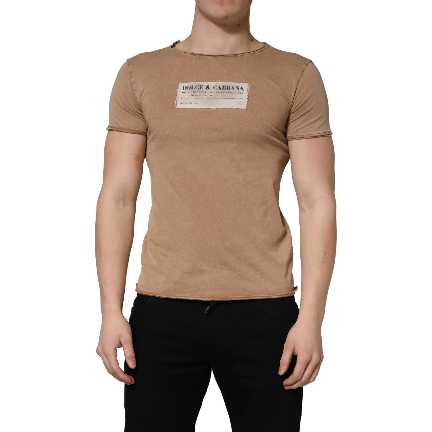Brown Cotton Logo Patch Round Neck T-shirt