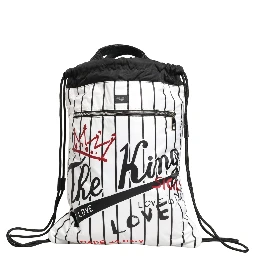 Black White Striped Polyester Drawstring Backpack Men Bag