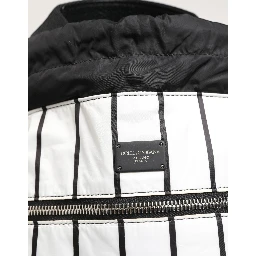Black White Striped Polyester Drawstring Backpack Men Bag