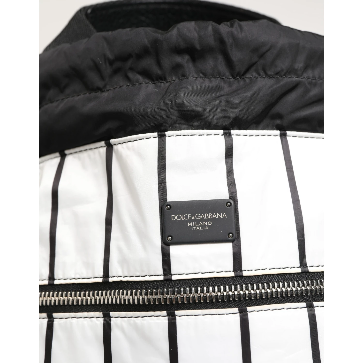 Black White Striped Polyester Drawstring Backpack Men Bag