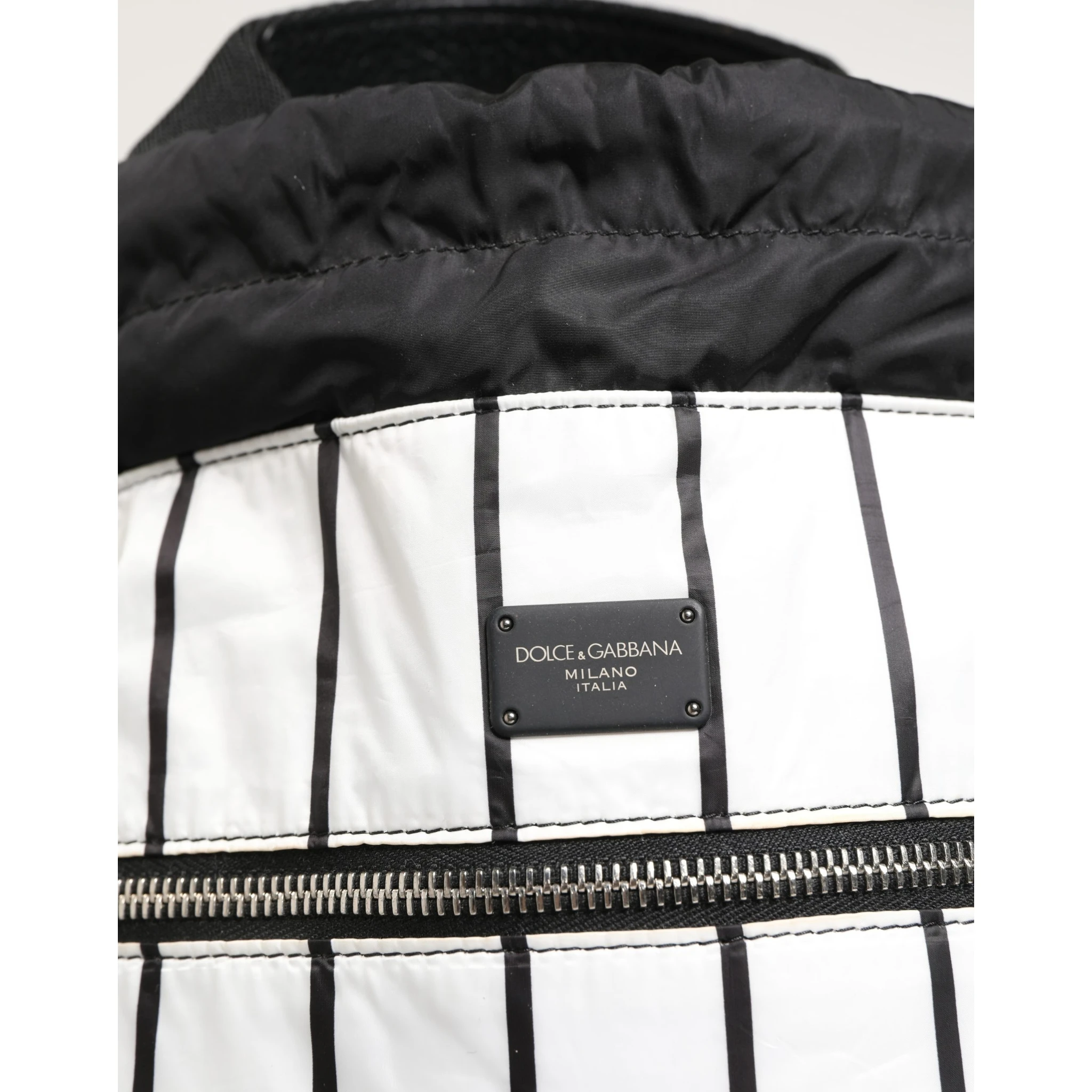 Black White Striped Polyester Drawstring Backpack Men Bag