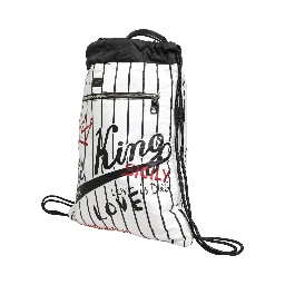 Black White Striped Polyester Drawstring Backpack Men Bag