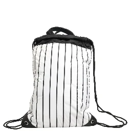 Black White Striped Polyester Drawstring Backpack Men Bag