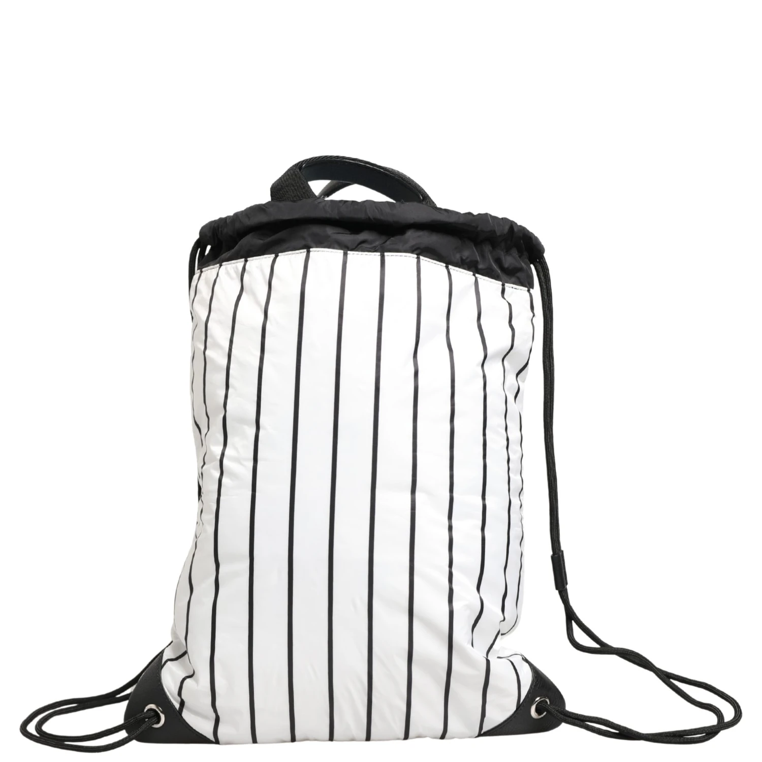 Black White Striped Polyester Drawstring Backpack Men Bag