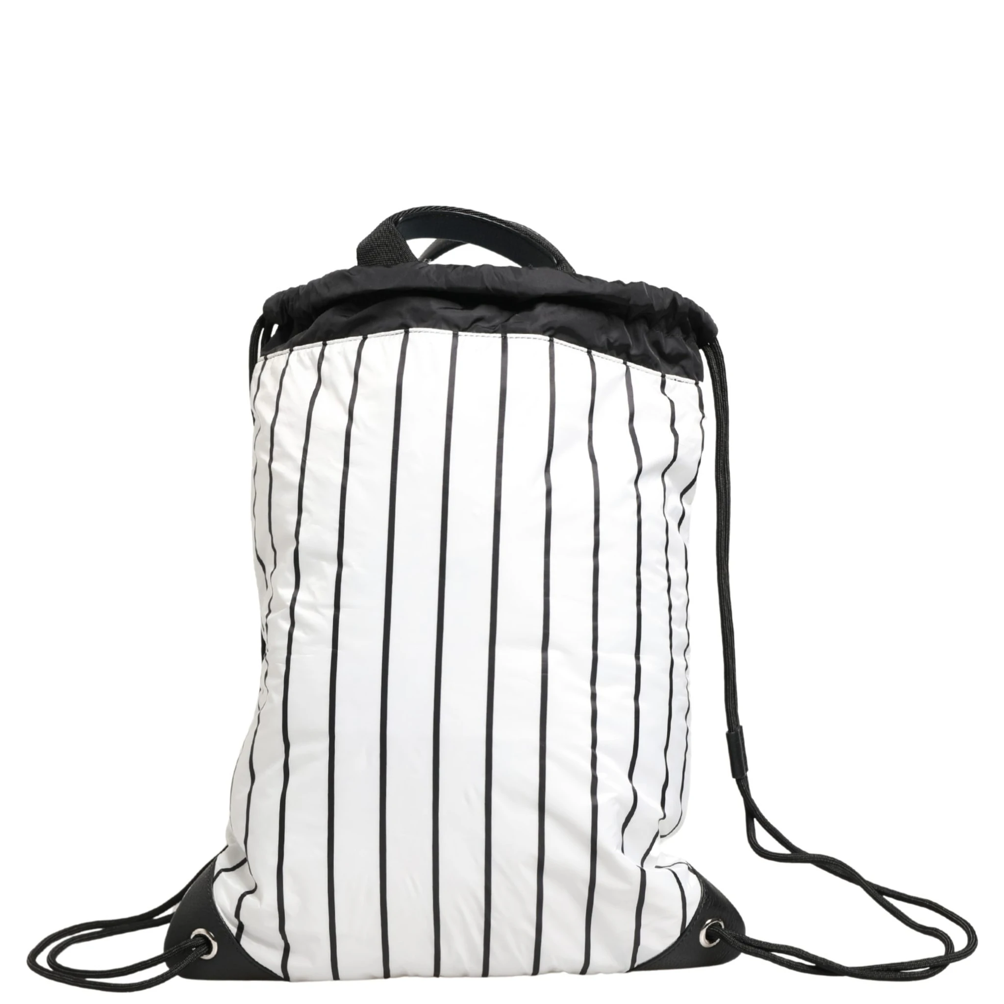 Black White Striped Polyester Drawstring Backpack Men Bag