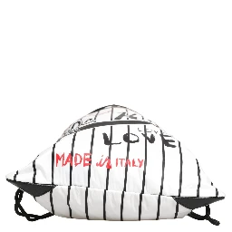 Black White Striped Polyester Drawstring Backpack Men Bag