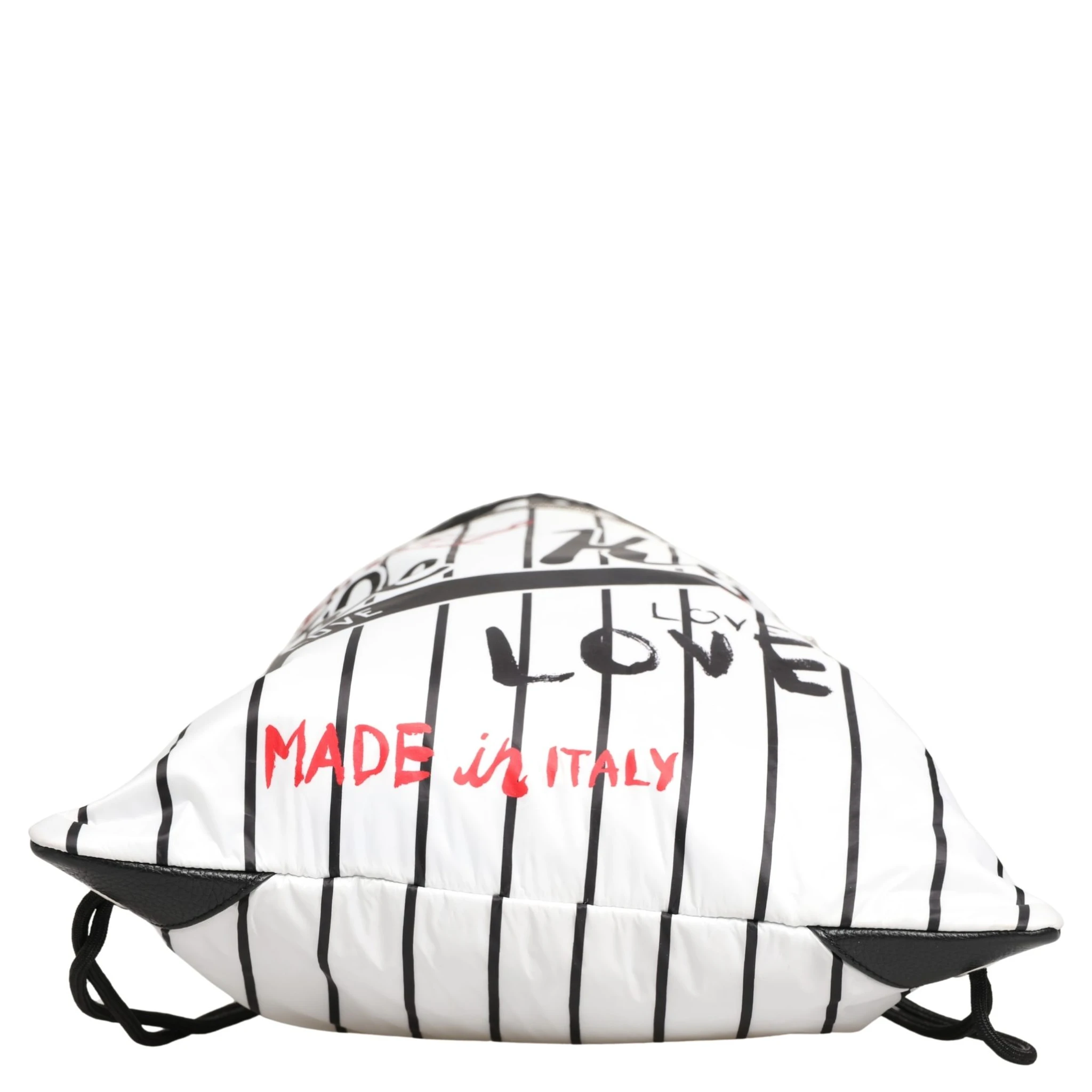 Black White Striped Polyester Drawstring Backpack Men Bag