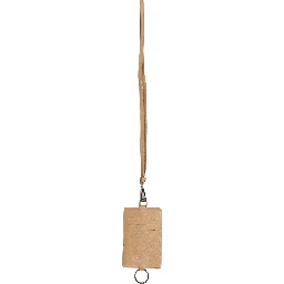 Beige Leather Logo Embossed Lanyard Card Holder Wallet