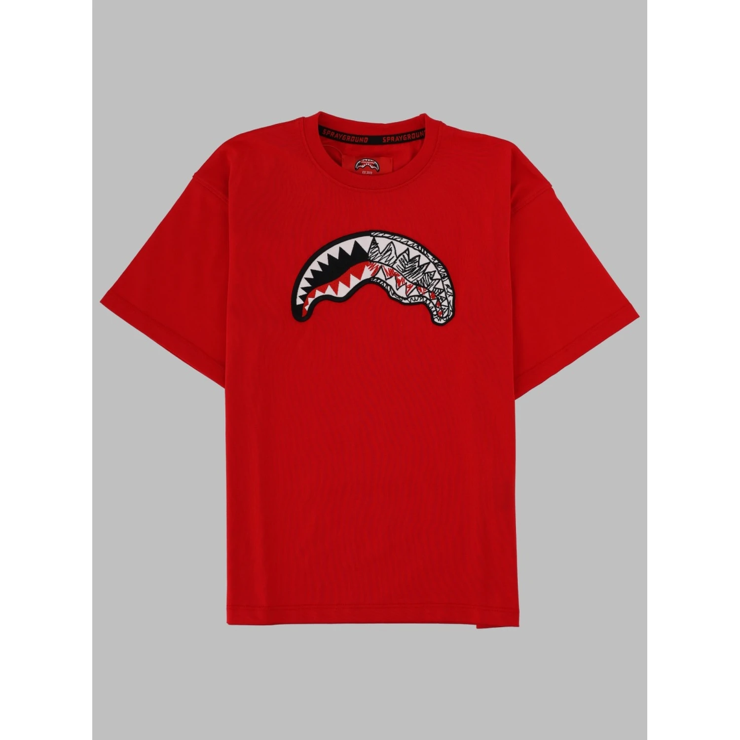 sketch shark red over t-shirt