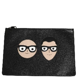 Black #DGFamily Embellished Leather Clutch Borse Bag