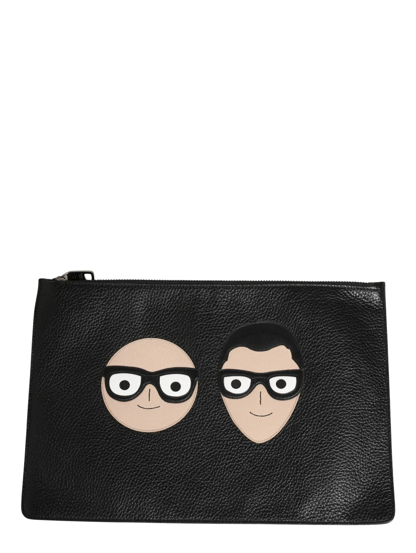 Black #DGFamily Embellished Leather Clutch Borse Bag