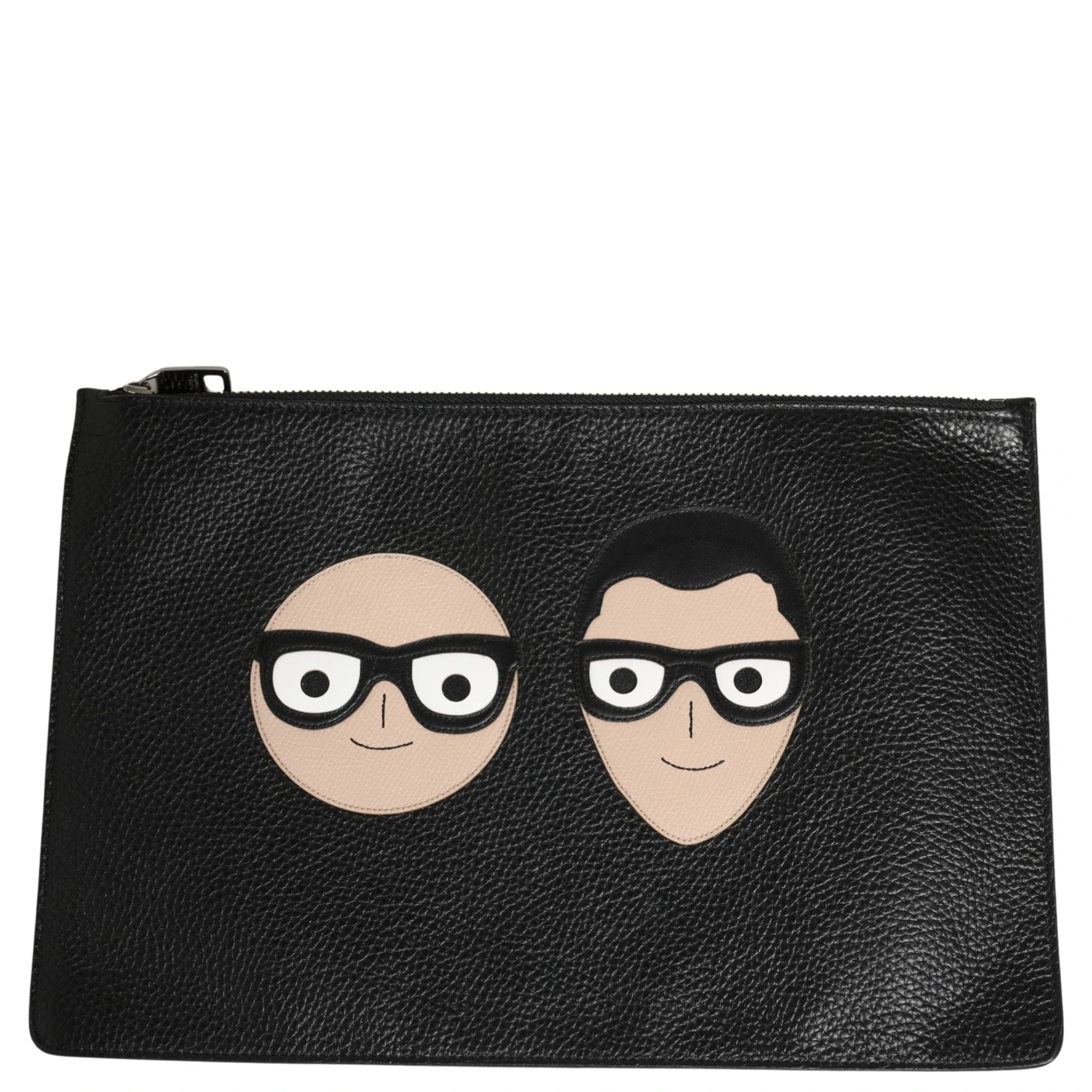 Black #DGFamily Embellished Leather Clutch Borse Bag