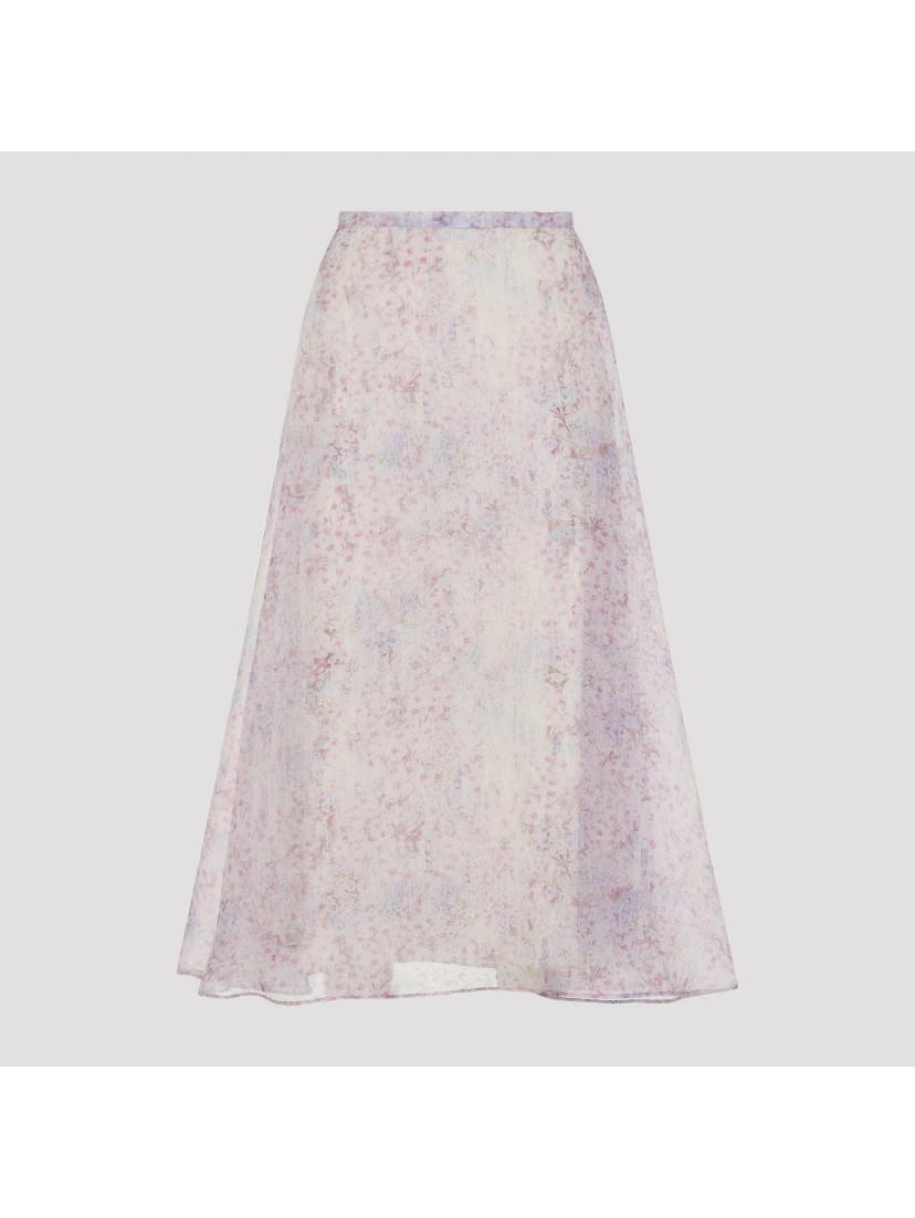 Alberta Ferretti Printed Organza Midi Skirt