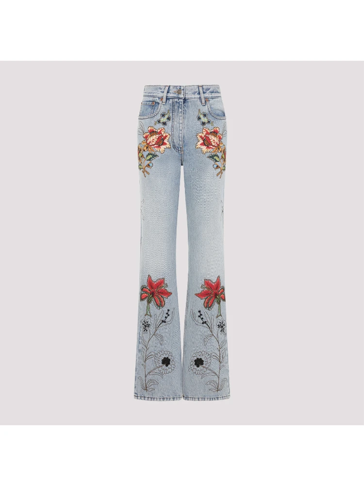 Valentino Denim 5 Pockets Embroidered Flowers Jeans