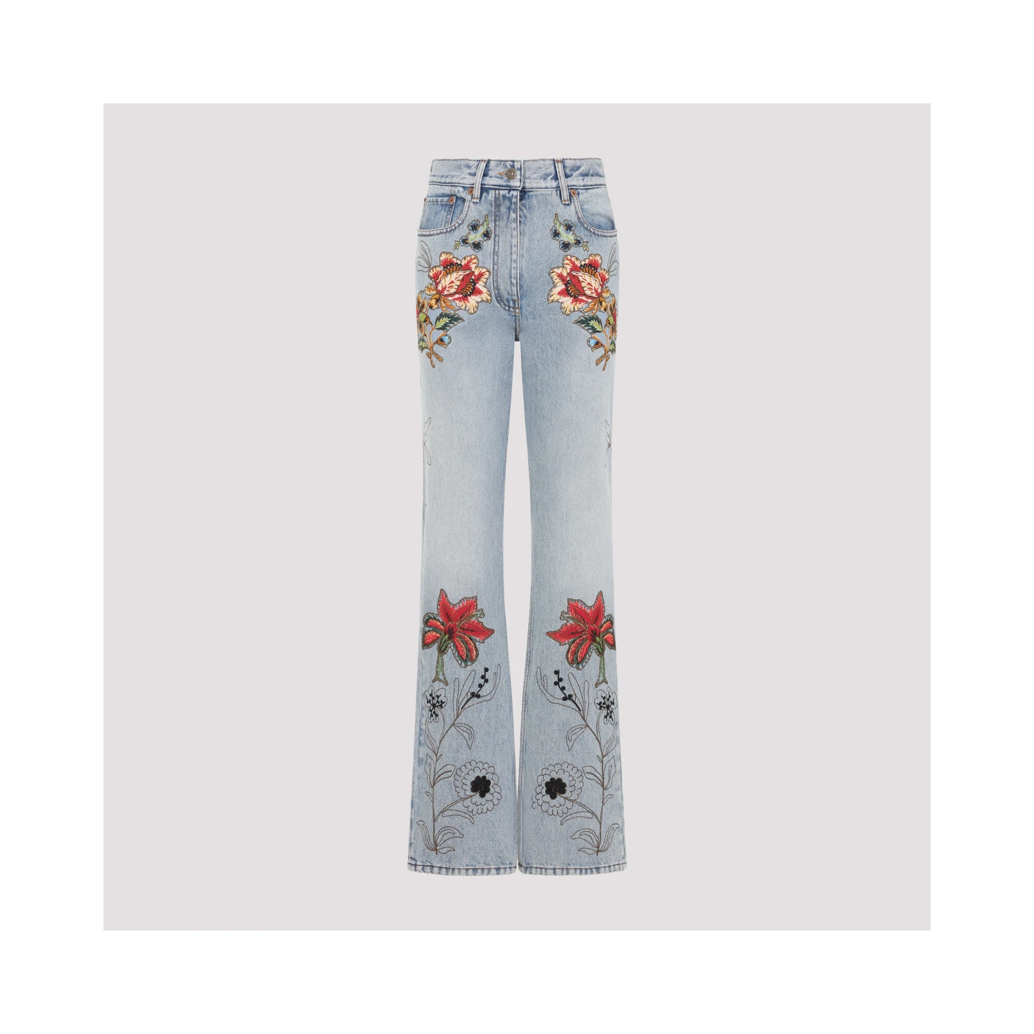 Valentino Denim 5 Pockets Embroidered Flowers Jeans