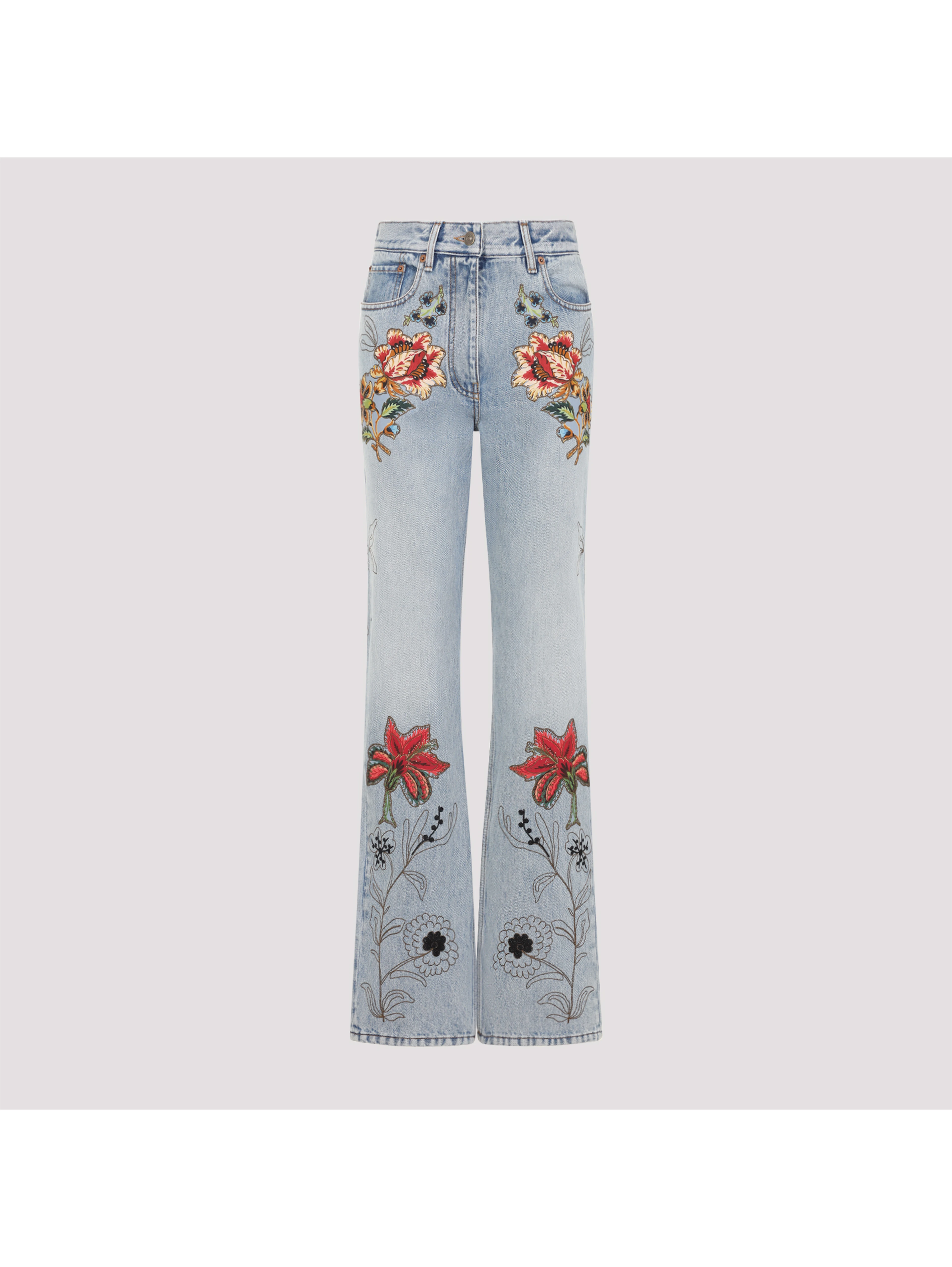 Valentino Denim 5 Pockets Embroidered Flowers Jeans