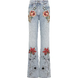 Valentino Denim 5 Pockets Embroidered Flowers Jeans