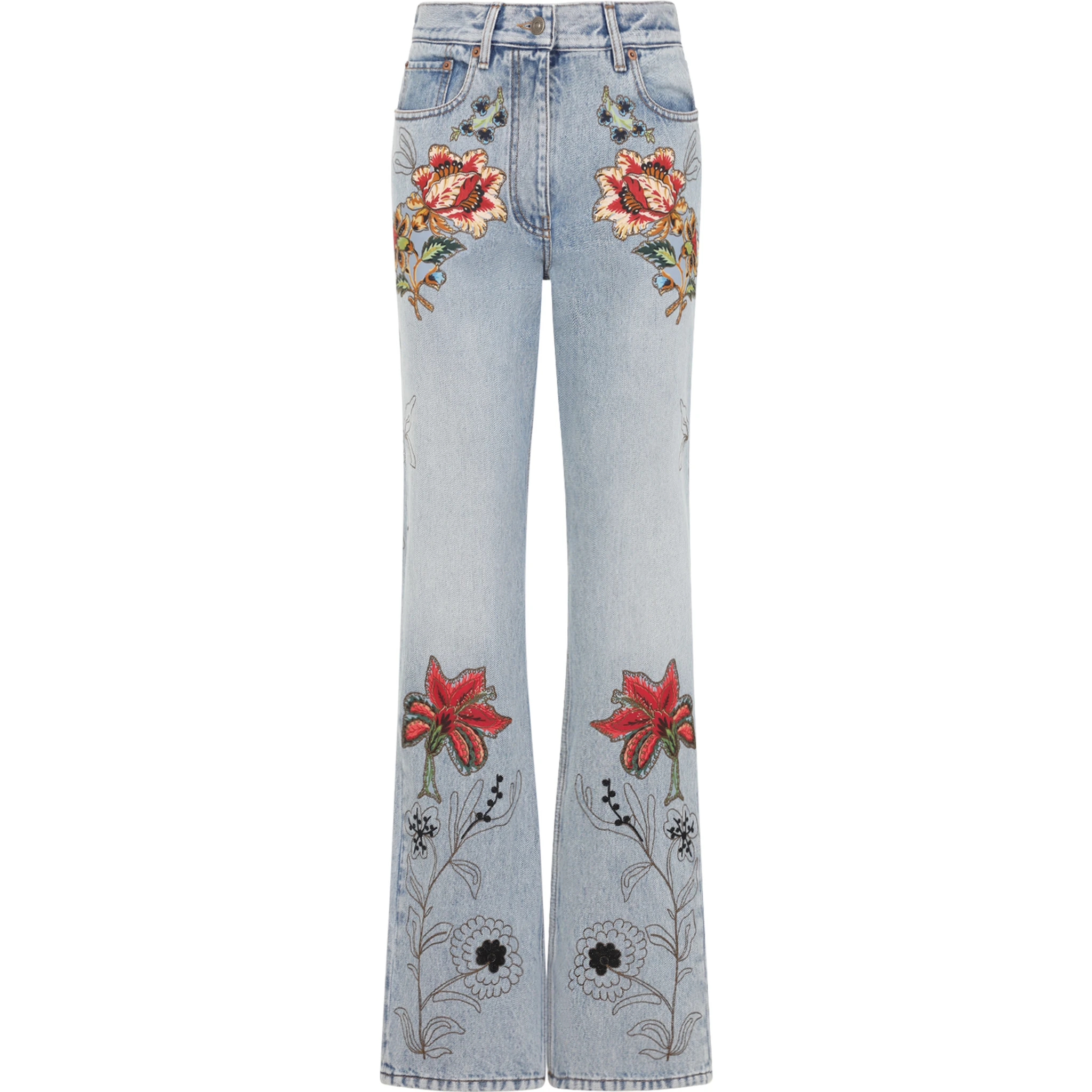 Valentino Denim 5 Pockets Embroidered Flowers Jeans