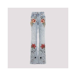 Valentino Denim 5 Pockets Embroidered Flowers Jeans