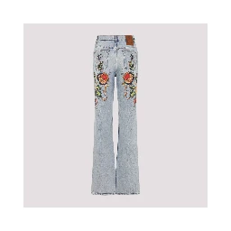 Valentino Denim 5 Pockets Embroidered Flowers Jeans