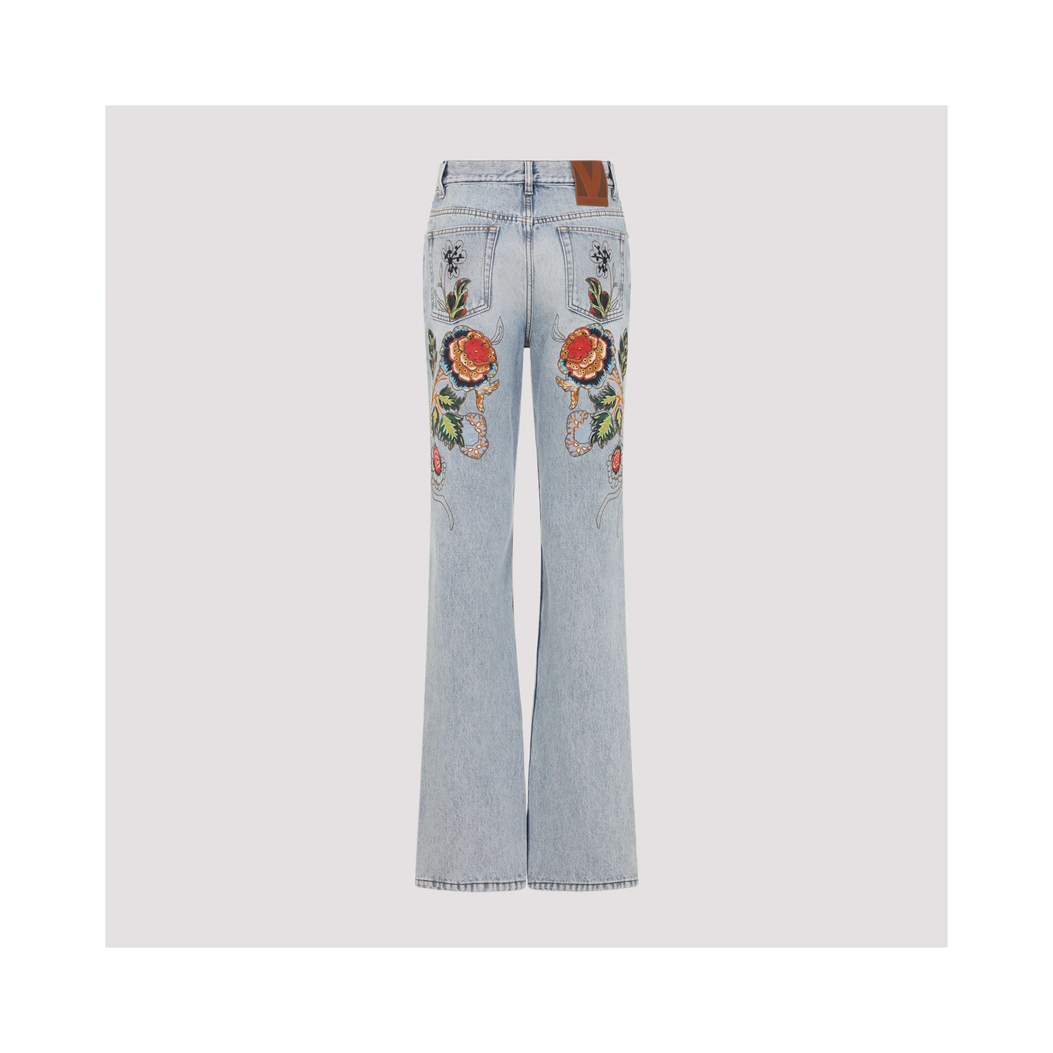 Valentino Denim 5 Pockets Embroidered Flowers Jeans
