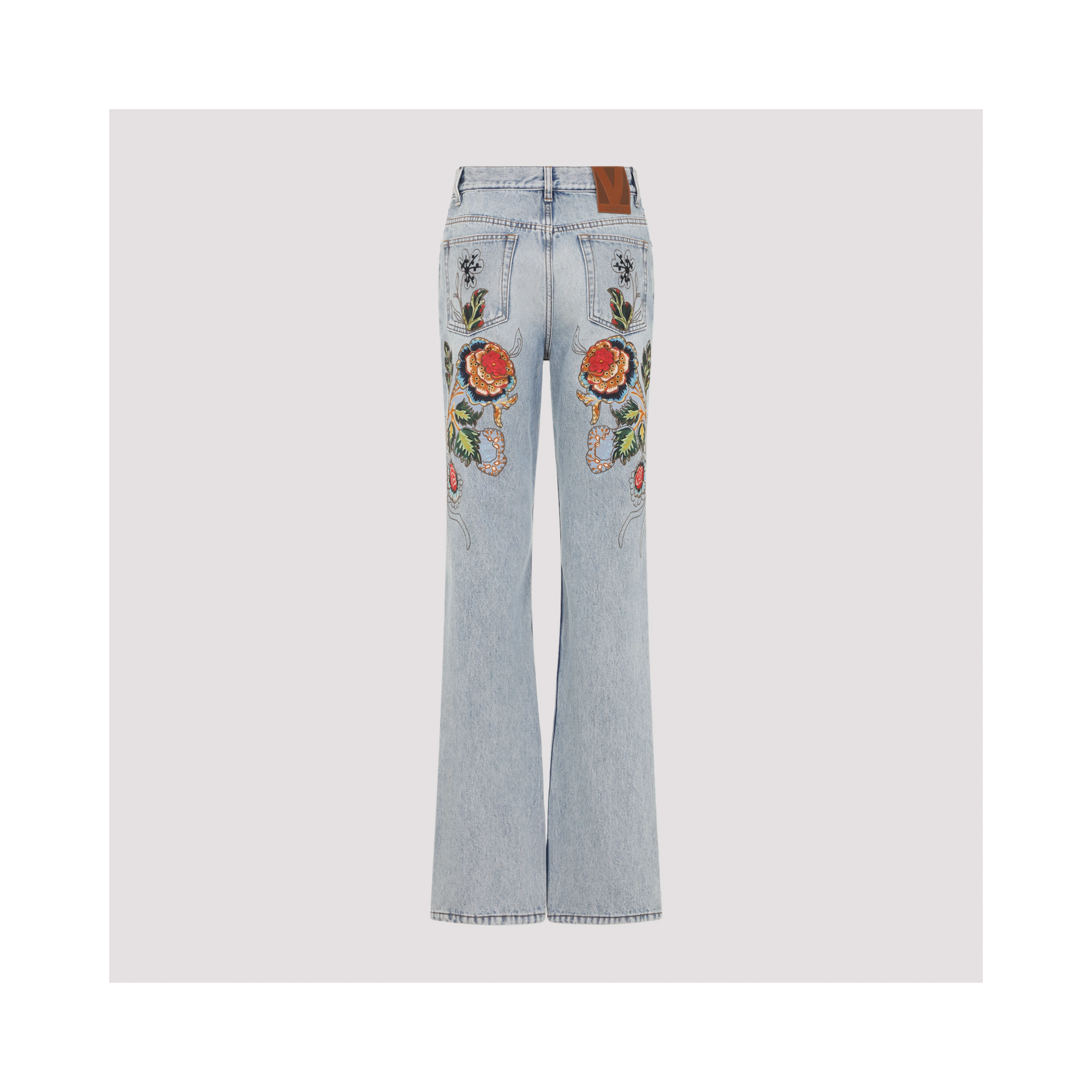 Valentino Denim 5 Pockets Embroidered Flowers Jeans
