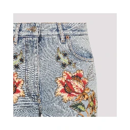Valentino Denim 5 Pockets Embroidered Flowers Jeans
