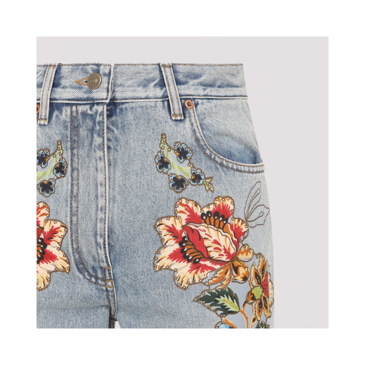 Valentino Denim 5 Pockets Embroidered Flowers Jeans