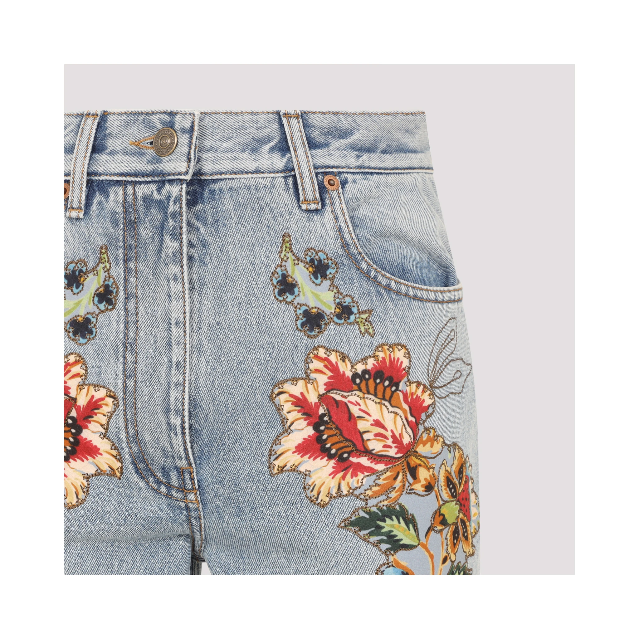 Valentino Denim 5 Pockets Embroidered Flowers Jeans