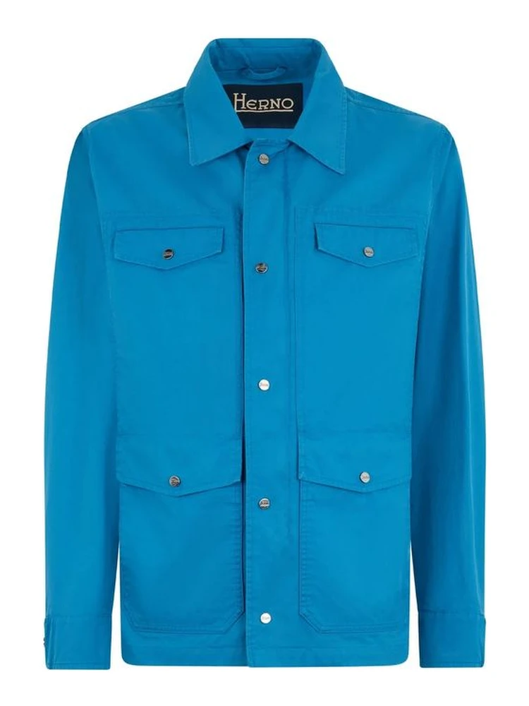 Blue Cotton Full-Length Jacket
