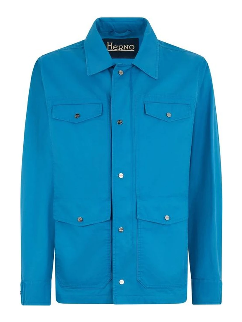 Blue Cotton Full-Length Jacket