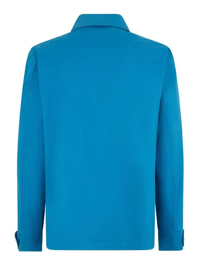 Blue Cotton Full-Length Jacket