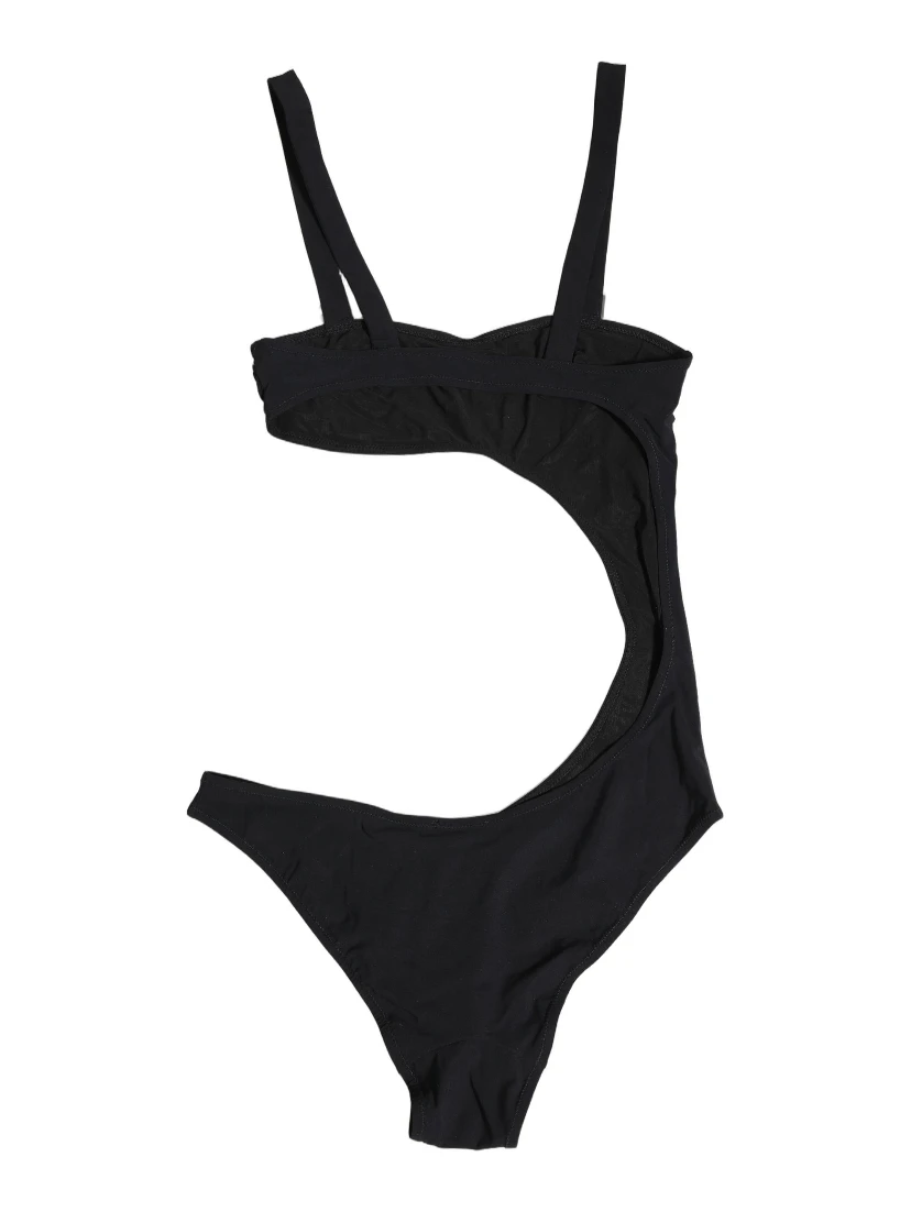 Black Embellished Cutout Bandeau One Piece Swimwear