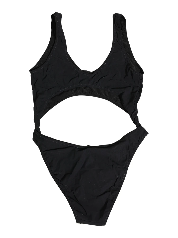 Black Cutout Logo One Piece Swimsuit Swimwear