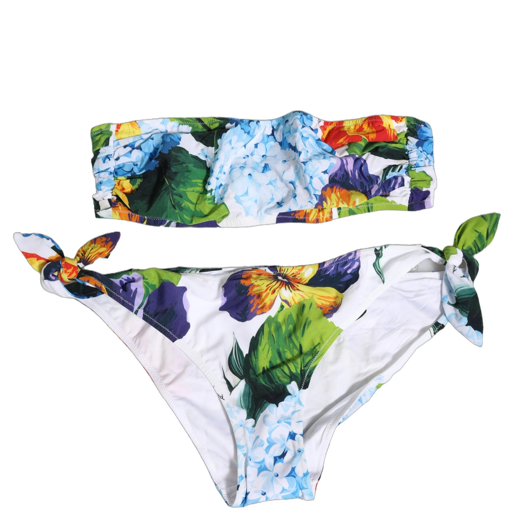 White Floral Bandeau Brief Two Piece Swimwear