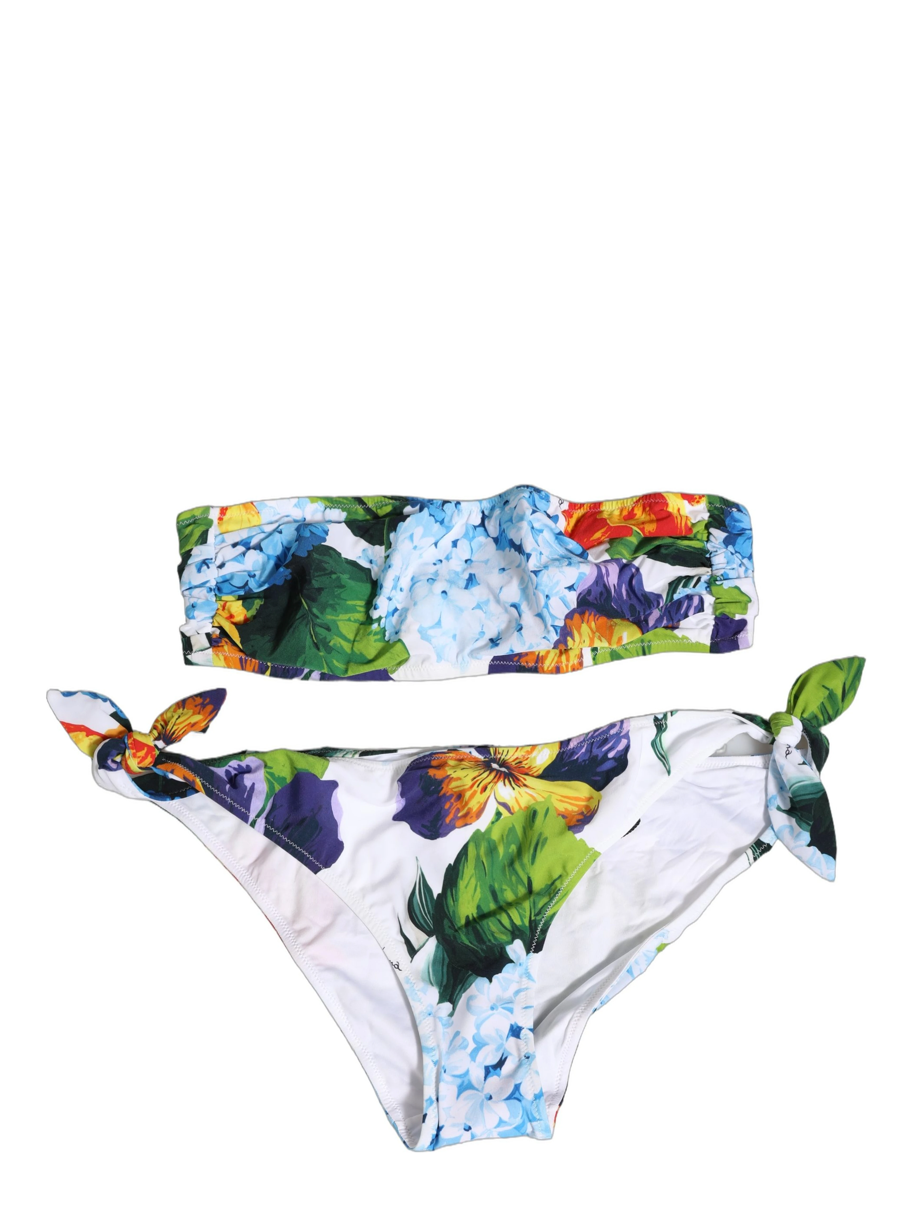 White Floral Bandeau Brief Two Piece Swimwear