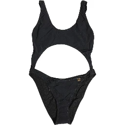 Black Cutout Logo One Piece Swimsuit Swimwear