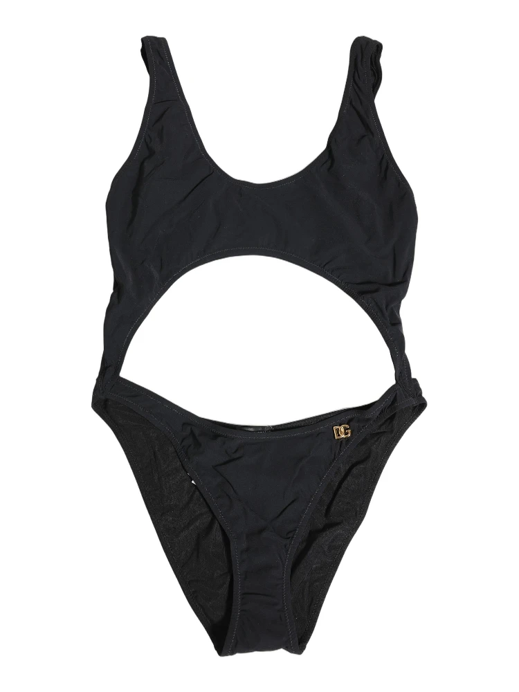 Black Cutout Logo One Piece Swimsuit Swimwear