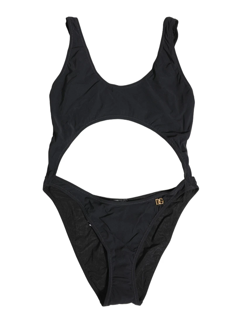 Black Cutout Logo One Piece Swimsuit Swimwear