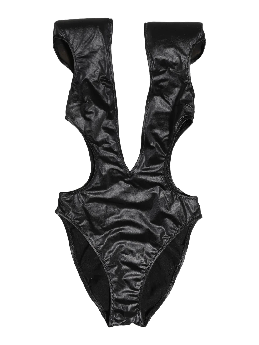 Black Deep V-Neck Cutout One Piece Swimwear