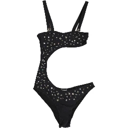 Black Embellished Cutout Bandeau One Piece Swimwear